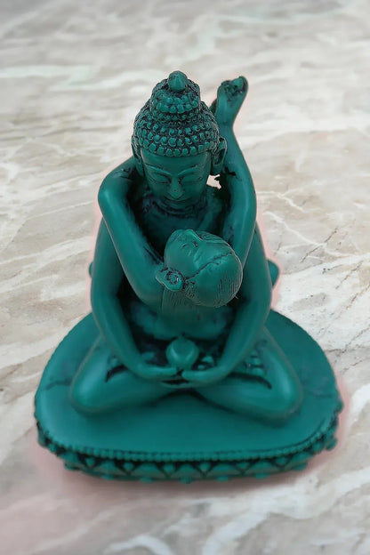 Turquoise Green tone Resin Buddha Shakti Statue 5" - Vajracrafts