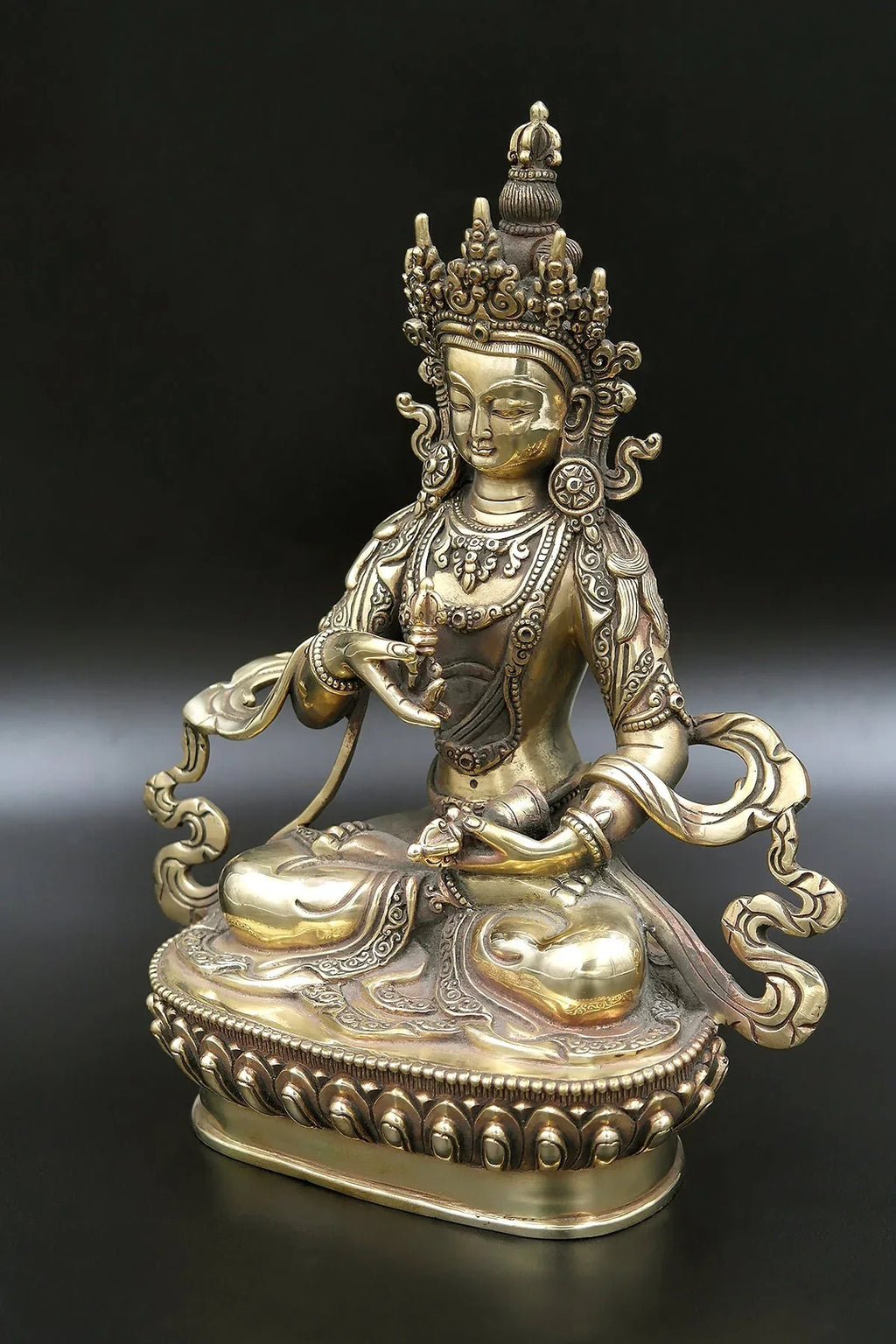 Golden tone and Antique looks Tibetan Vajrasattva Statue 9" - Vajracrafts
