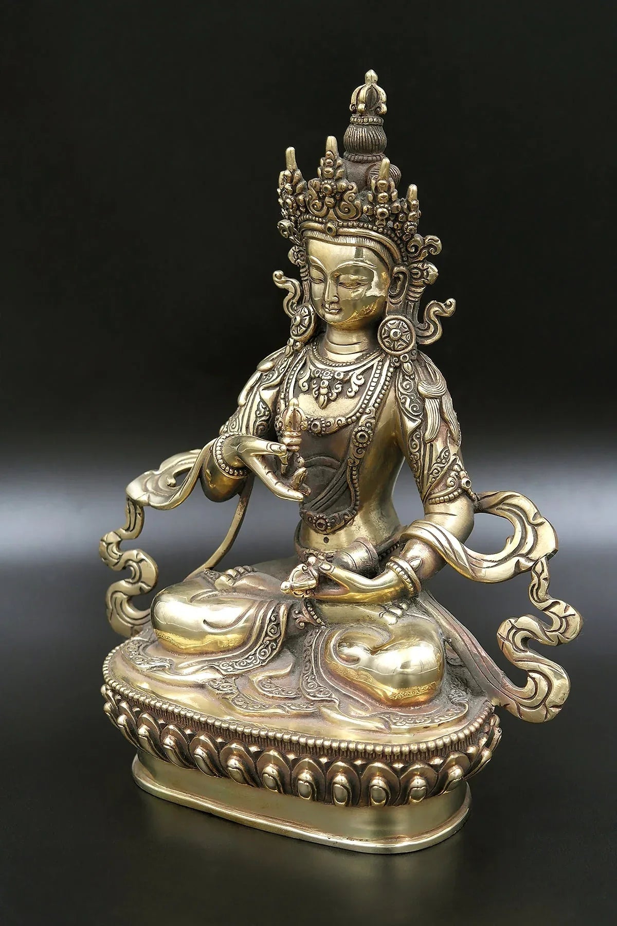 Golden tone and Antique looks Tibetan Vajrasattva Statue 9" - Vajracrafts