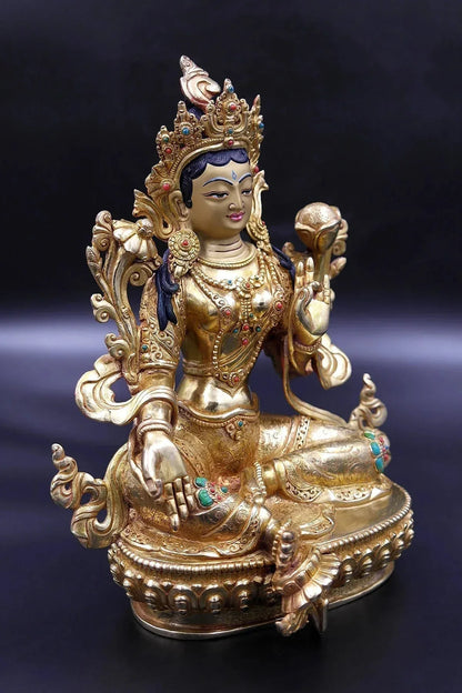 The Serene Green Tara Statue, 9" - Vajracrafts