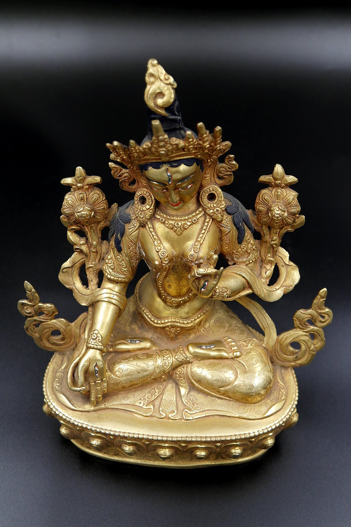 Antique looked Gold Tone Tibetan Buddhist White Tara Statue from Nepal 9"