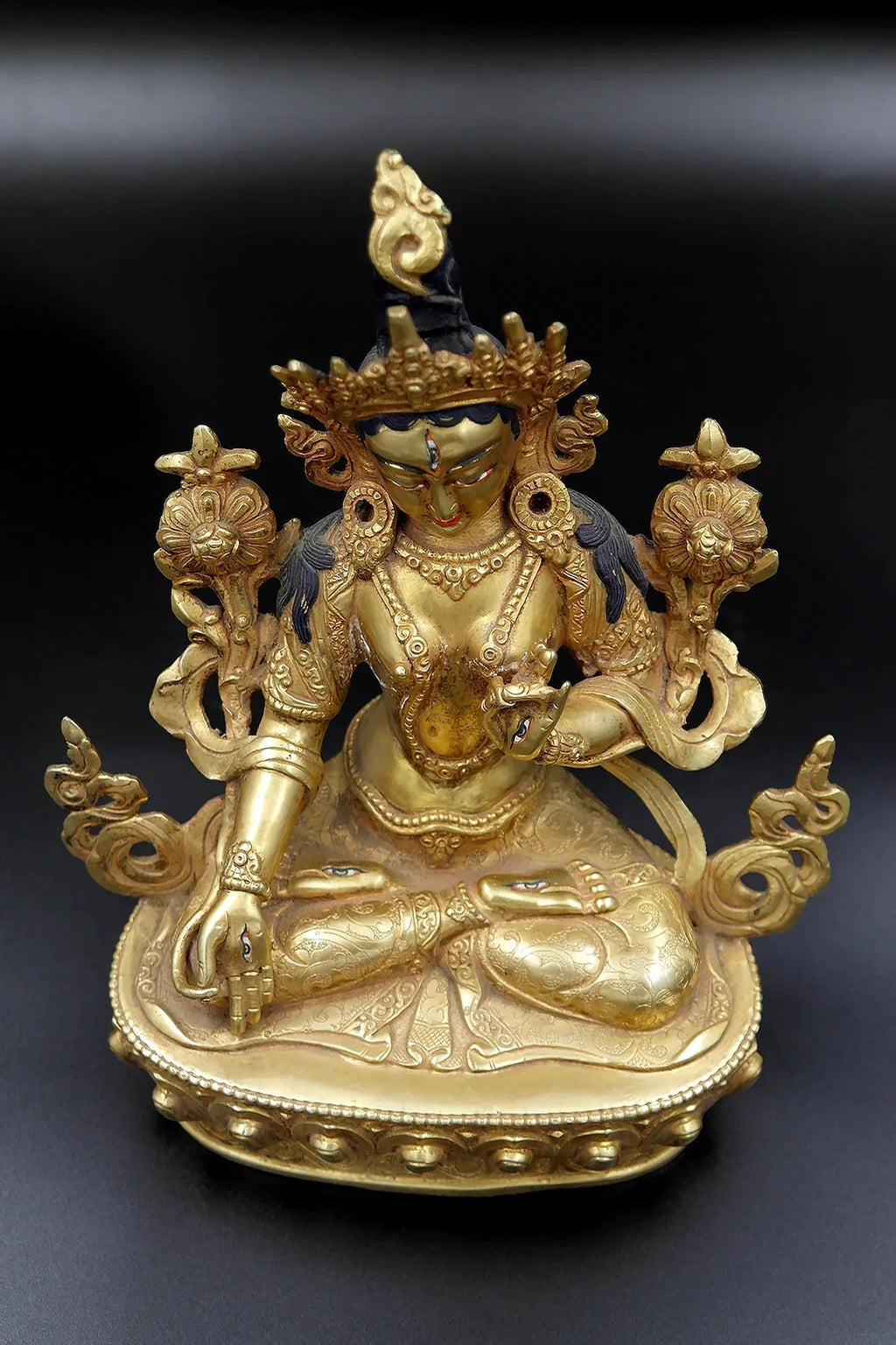 Antique looked Gold Tone Tibetan Buddhist White Tara Statue from Nepal 9" - Vajracrafts