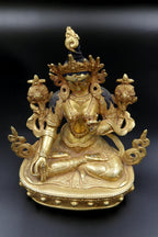 Antique looked Gold Tone Tibetan Buddhist White Tara Statue from Nepal 9" - Vajracrafts