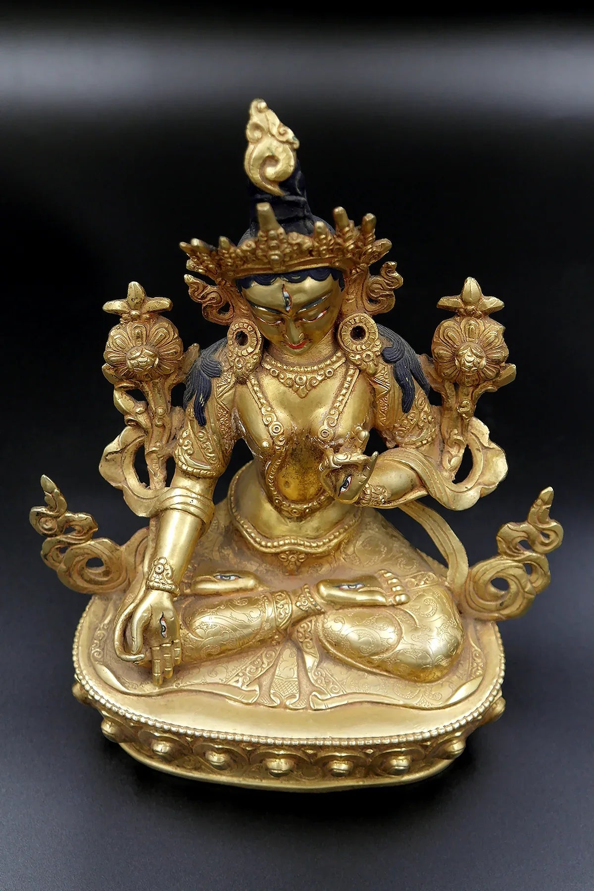 Antique looked Gold Tone Tibetan Buddhist White Tara Statue from Nepal 9" - Vajracrafts