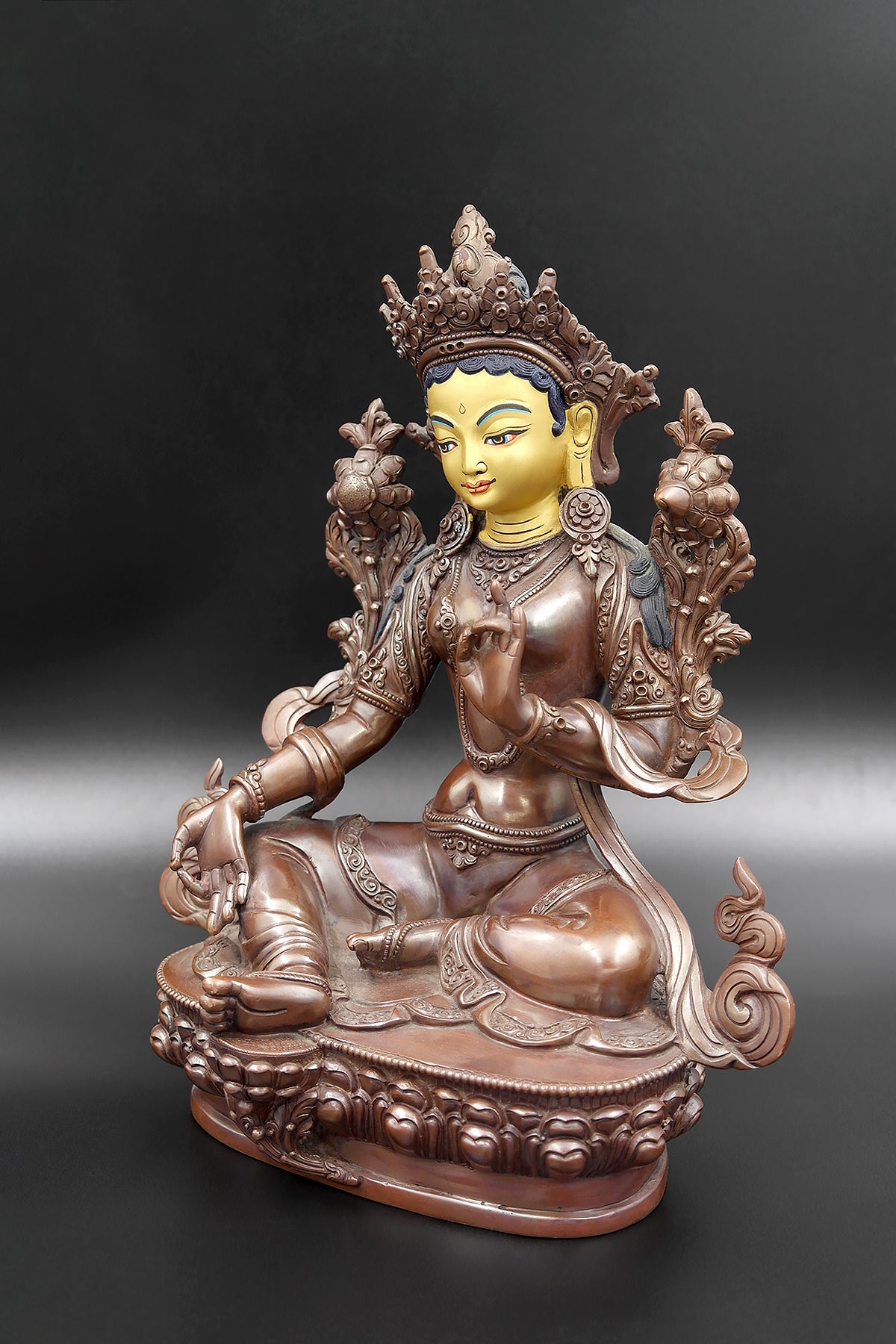 Copper Oxidized Green Tara Statue 8"