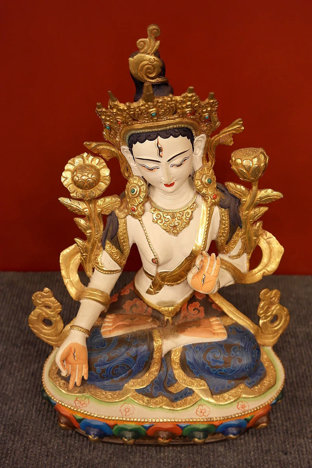 Hand Painted Tibetan Buddhist White Tara Statue, 13" - Vajracrafts