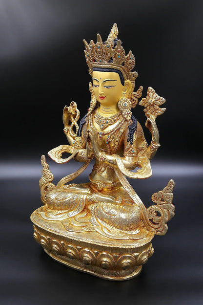 Stunning Tibetan Chenrezig Statue from Boudha, 12" - Vajracrafts