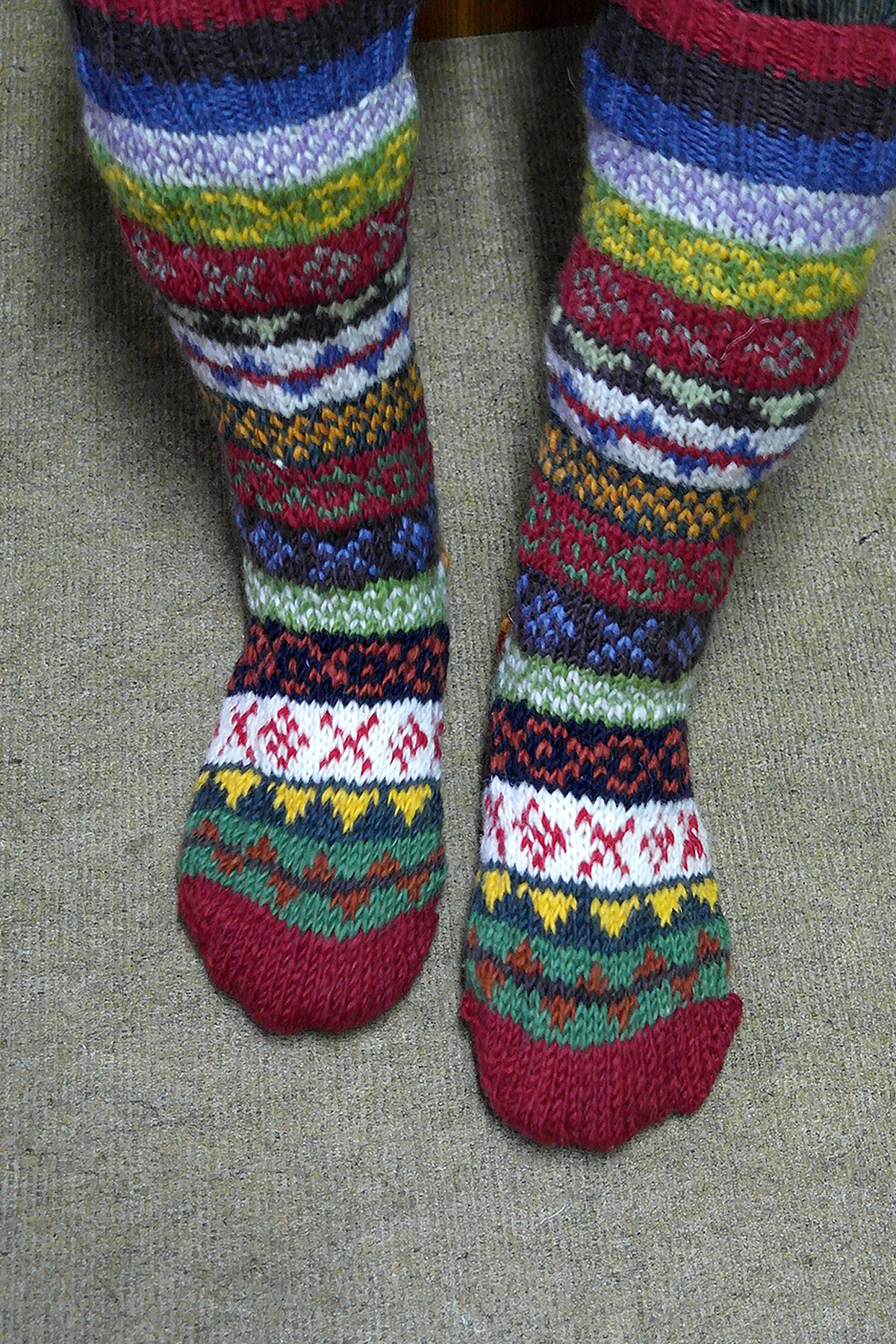 Maroon, blue, Green mixed color knitted Woolen Knee High Socks women