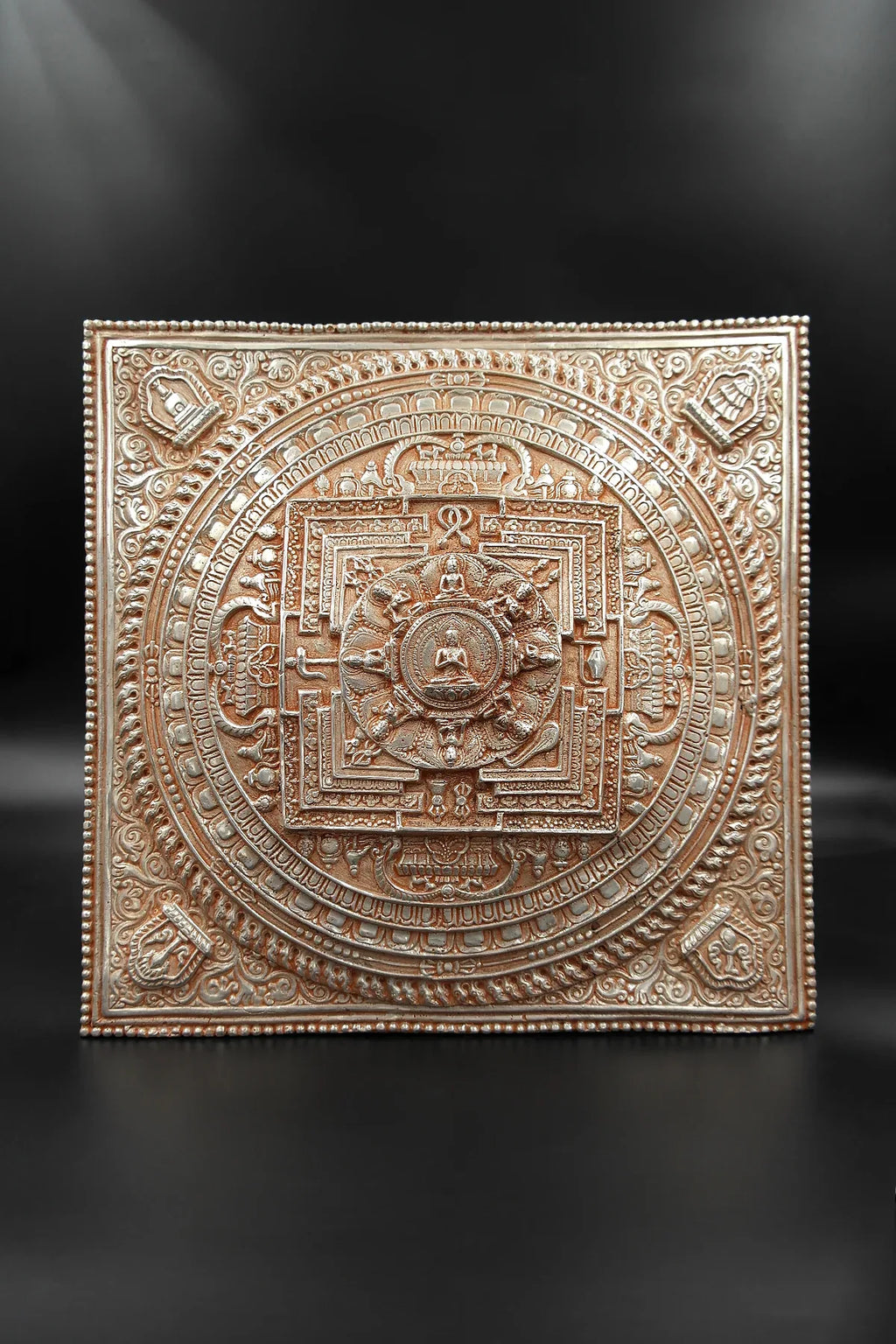 Silver Plated Tibetan Buddhist Mandala Thangka Wall hanging - Vajracrafts