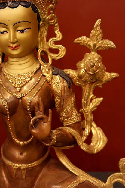 Masterpiece Green Tara Statue from Patan 18" - Vajracrafts