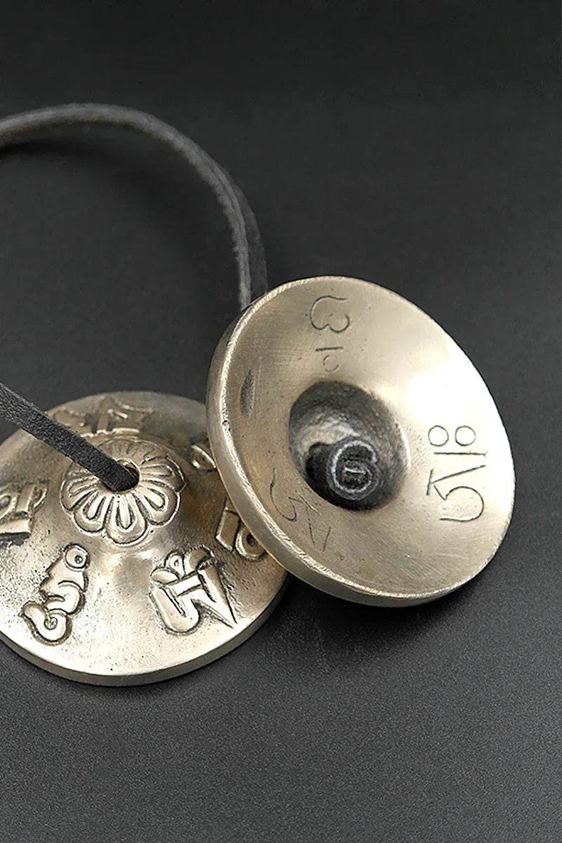 Om mane peme hum mantra embossed High-Quality Tingsha cymbal 2.2" - Vajracrafts