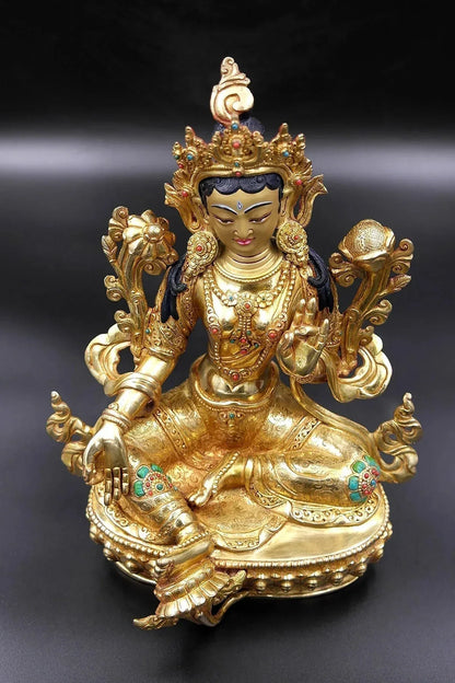 The Serene Green Tara Statue, 9" - Vajracrafts