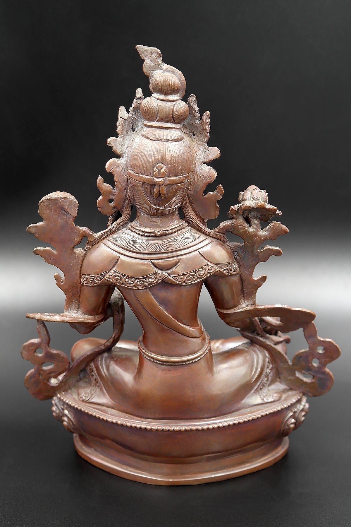 Copper Oxidized Hand carved Green Tara Statue 8"