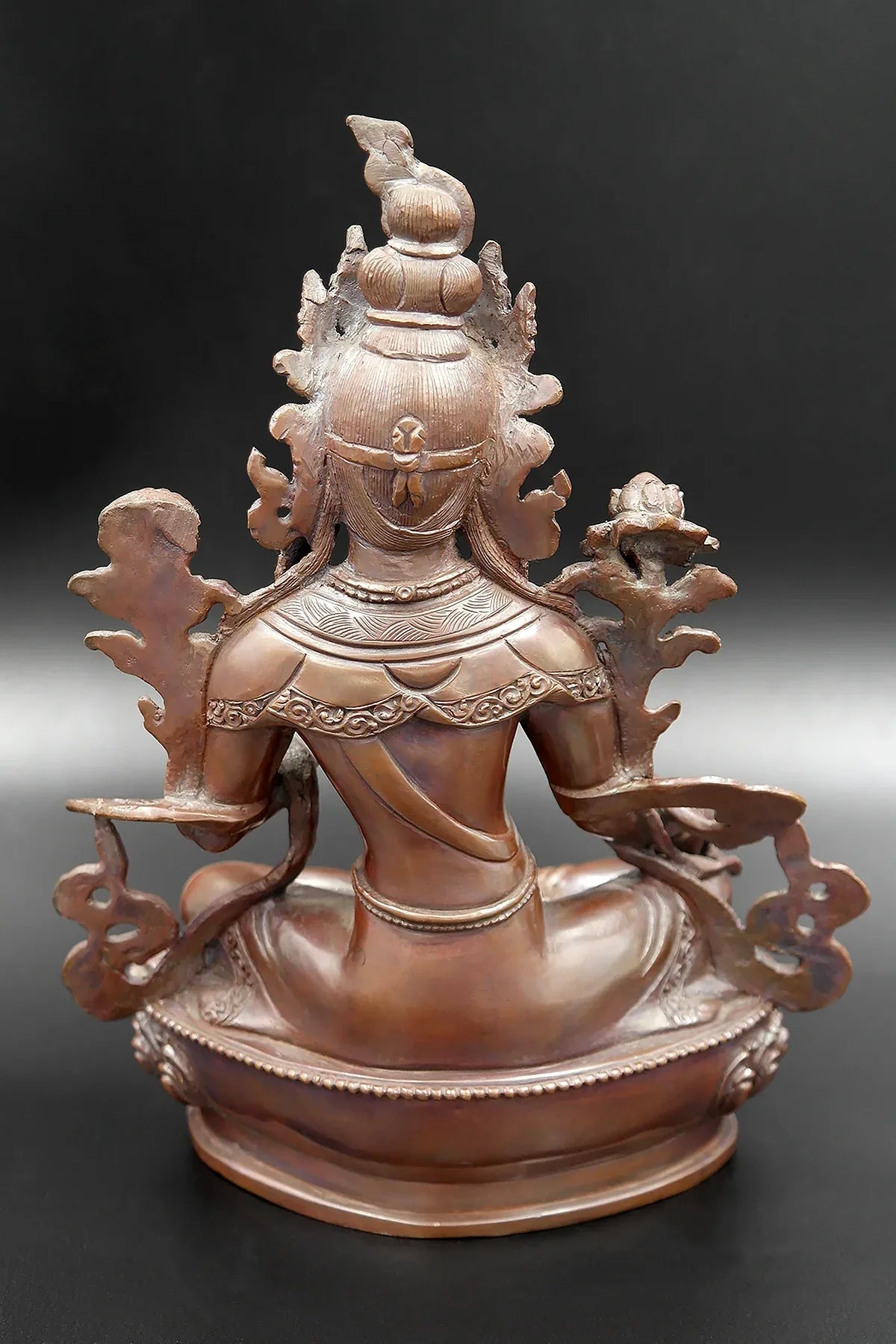 Copper Oxidized Hand carved Green Tara Statue 8" - Vajracrafts
