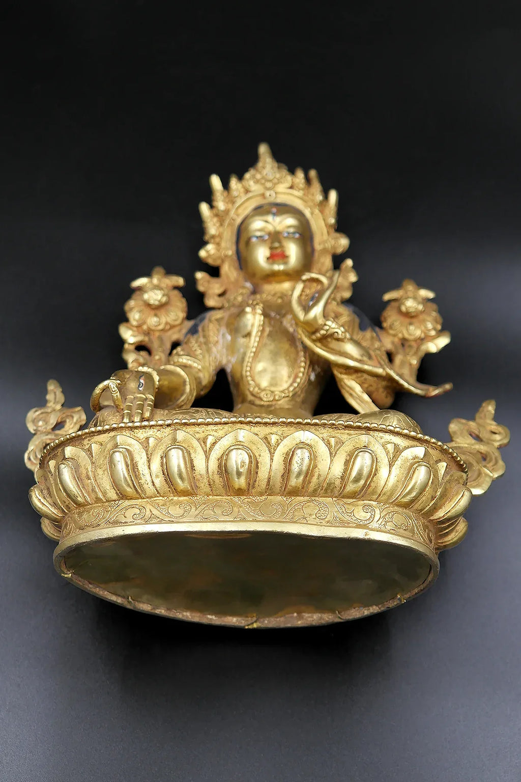 Antique looked Gold Tone Tibetan Buddhist White Tara Statue from Nepal 9" - Vajracrafts