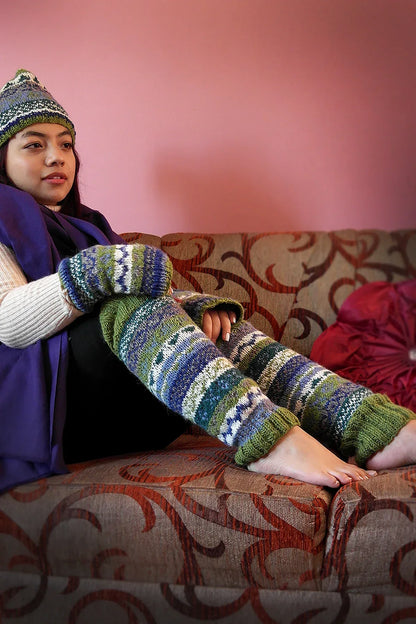 Olive Green, blue color mixed hand knitted Woolen Hand Warmers Women - Vajracrafts