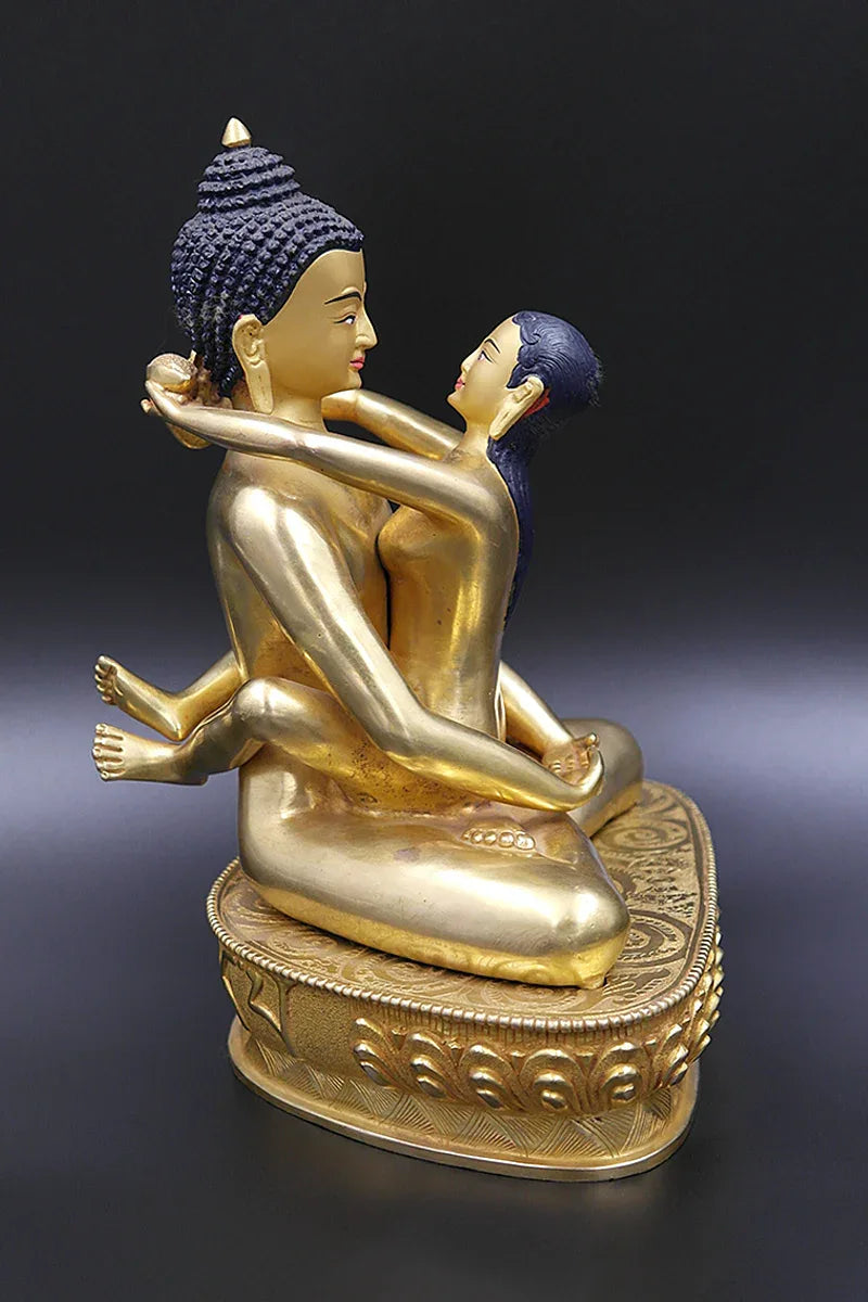 Gold Plated Buddha Shakti Statue, Yab Yum Samantabhadra Statue 9" - Vajracrafts