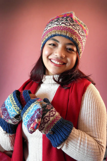 Blue Pink Womens Knit Winter Warm Pom Pom Beanie Hat - Vajracrafts