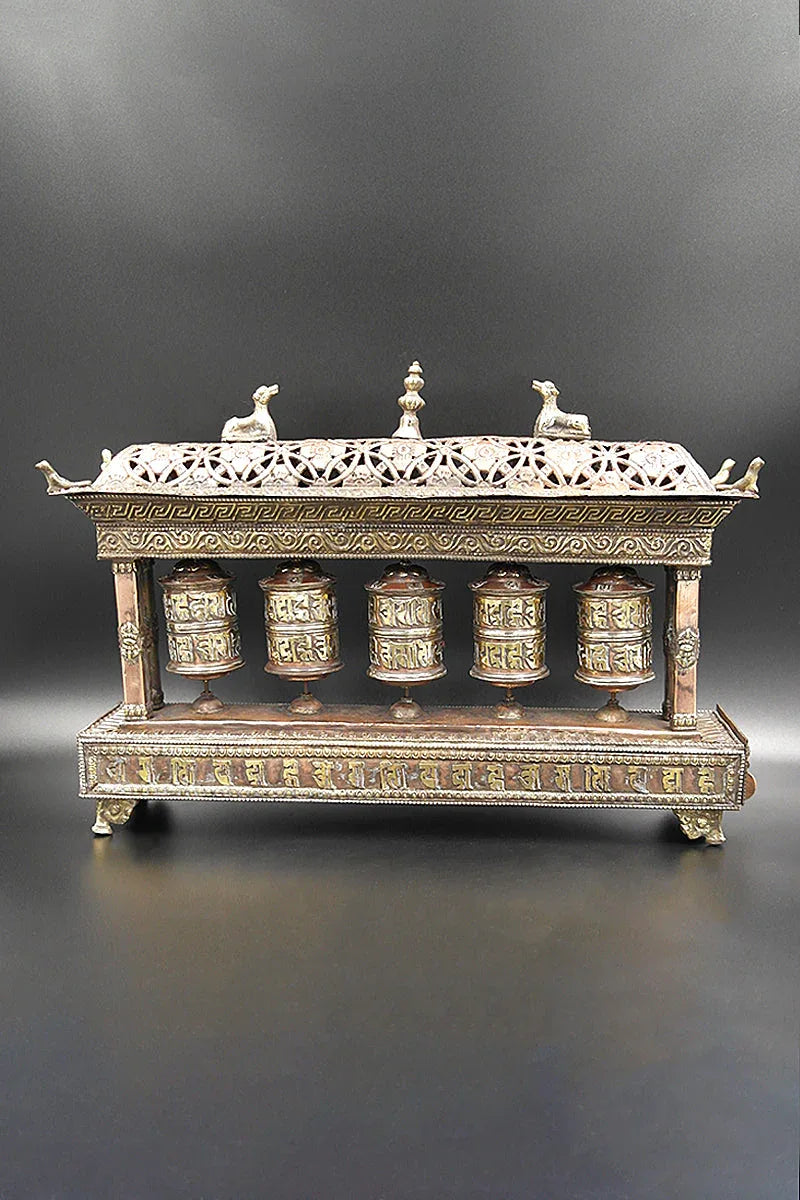 5 in 1 Copper Tibetan Prayer Wheel cum Incense Burner - Vajracrafts