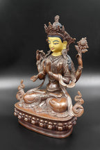 Copper Oxidized and Gold face painted Chenrezig Statue 8" - Vajracrafts