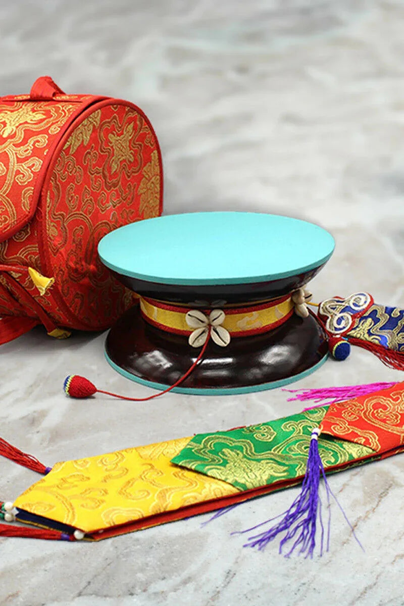 Tibetan Buddhist Handpainted Chod Drum/Damaru with red color cover - Vajracrafts