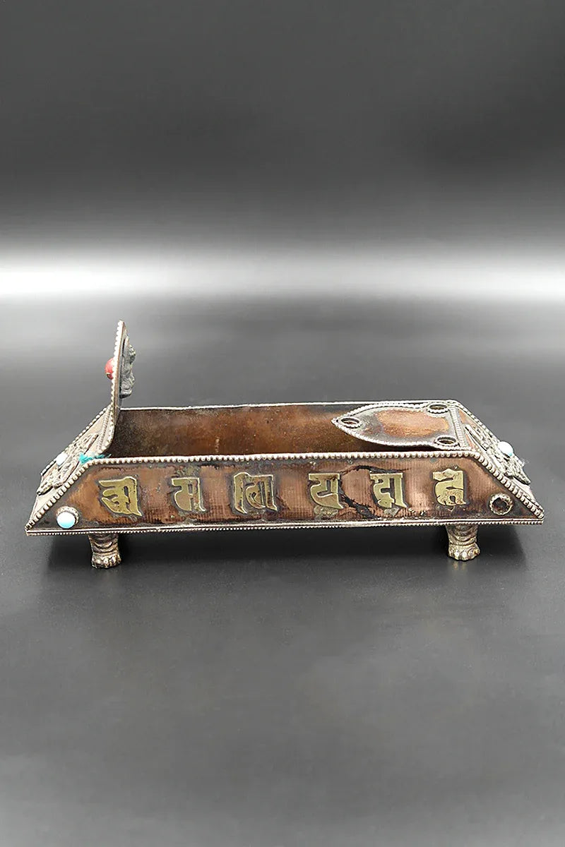 Tibetan Buddhist Mantra Copper & Brass Incense Burner 7" - Vajracrafts