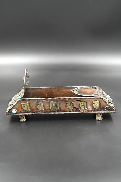 Tibetan Buddhist Mantra Copper & Brass Incense Burner 7" - Vajracrafts