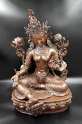 Copper Oxidized Green Tara Statue from Patan 20" - Vajracrafts