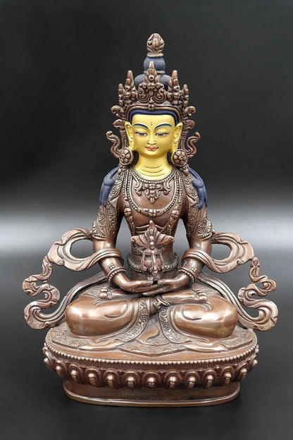 Copper Oxidized Buddhist Aparmita or Amitayus Statue 8" - Vajracrafts