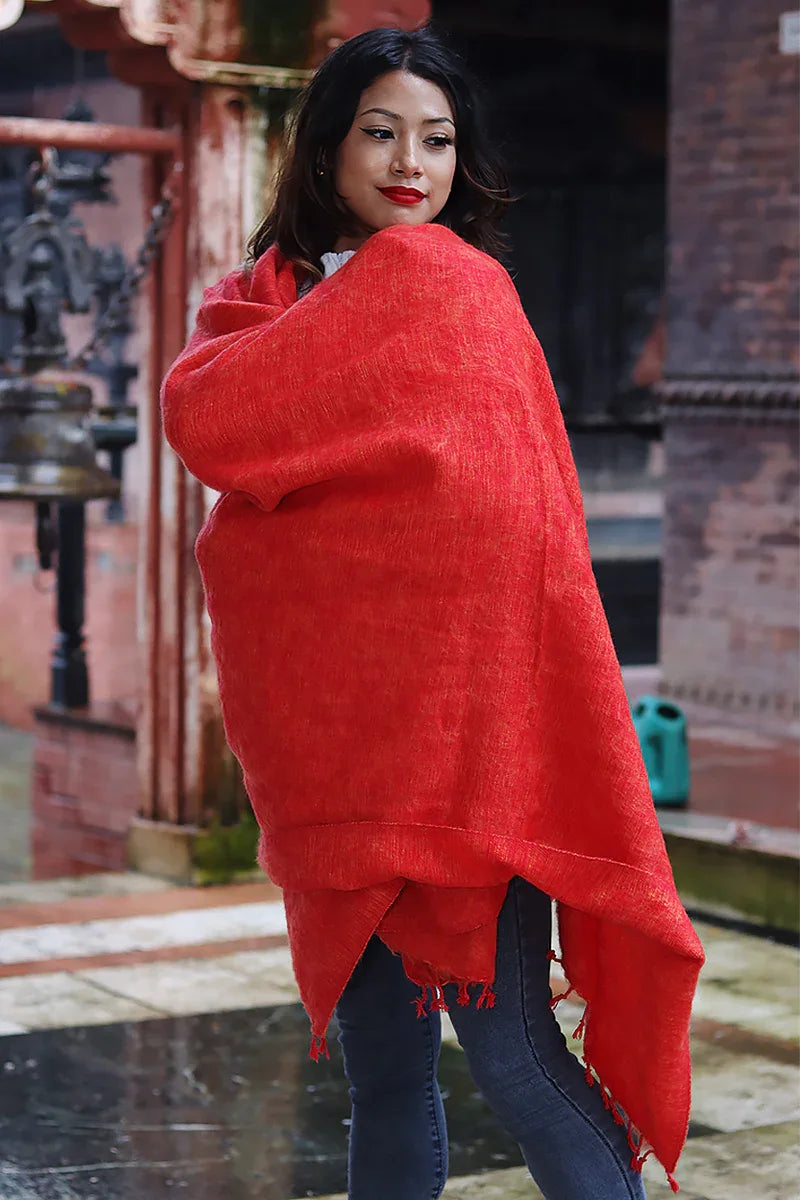 Stunning Orange Yak Wool Blanket/Travel Throw, Nepalese Yak wool Shawl - Vajracrafts