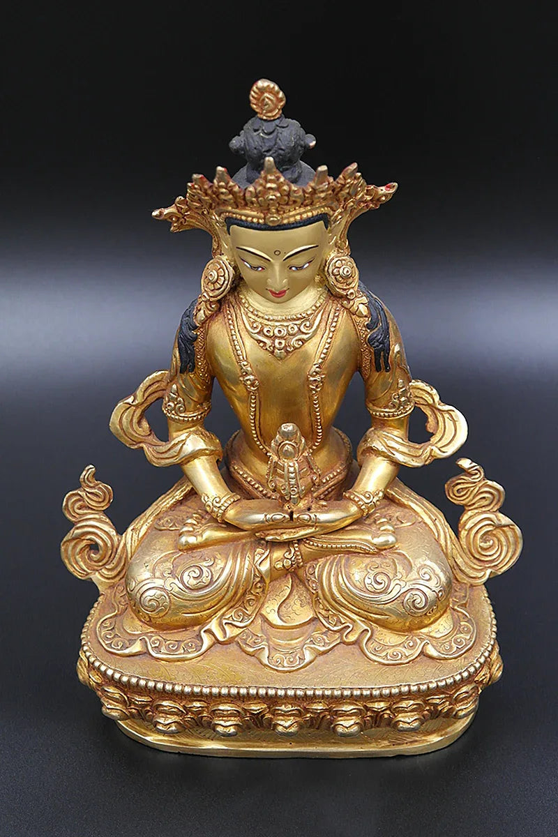 Fully Gold Plated Aparmita Buddha Statue, Handmade in Nepal 9" - Vajracrafts