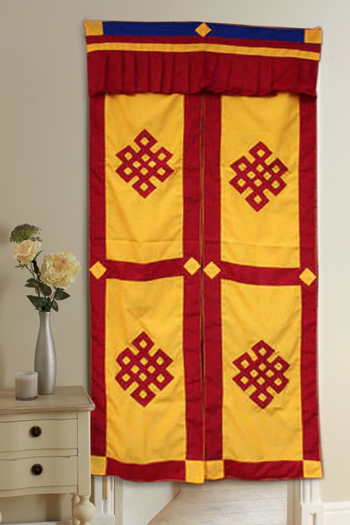 Tibetan Auspicious Symbol Endless Knot patchwork Split Door Curtain