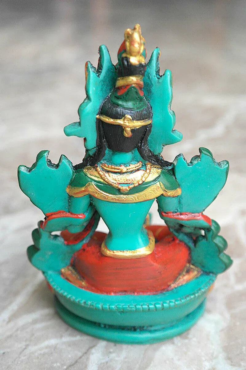Hand Painted Tibetan Green Tara Statue, 6" - Vajracrafts