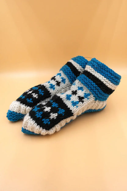 Blue white colors Woolen hand knitted ankle socks women - Vajracrafts