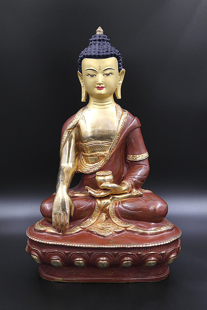 Shakyamuni Buddha Statue with partly Gold Plated 13"
