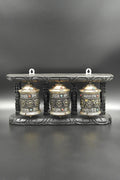 Tibetan Buddhist Prayer Wheels in Wooden Frame - Vajracrafts