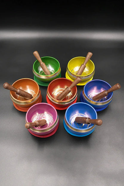 Seven Chakra Healing Singing Bowl Set From Nepal, 3.2" - Vajracrafts