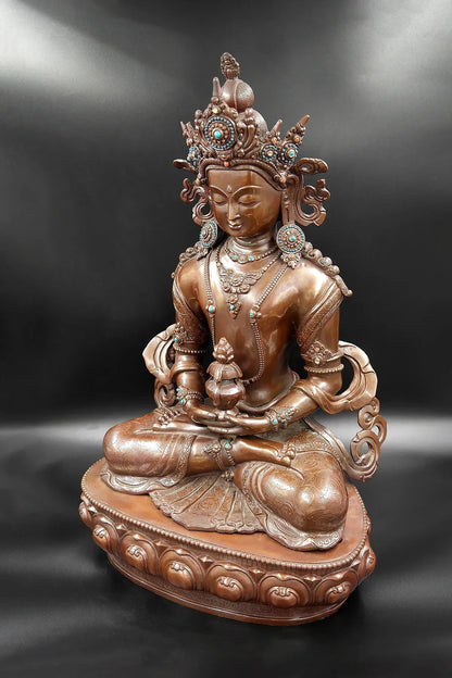 Copper Oxidized Tibetan Buddhist Aparmita Statue 18" - Vajracrafts