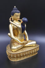 Gold Plated Buddha Shakti Statue, Yab Yum Samantabhadra Statue 9" - Vajracrafts