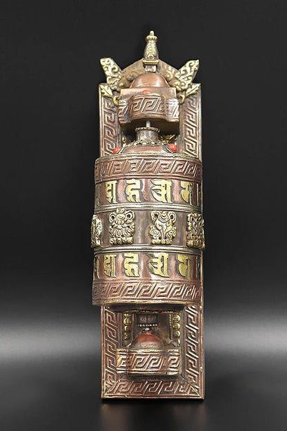 Buddhist Copper Prayer Wheel with wall mount - Vajracrafts