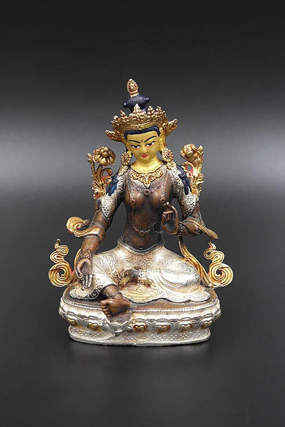 Two tones Green Tara statue from Nepal 4" - Vajracrafts