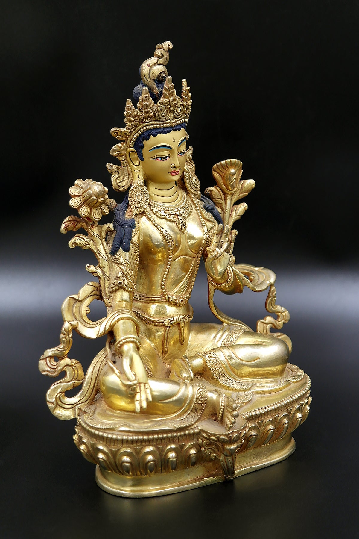 Green Tara statue, handmade Harit Tara Buddhist statue 8"