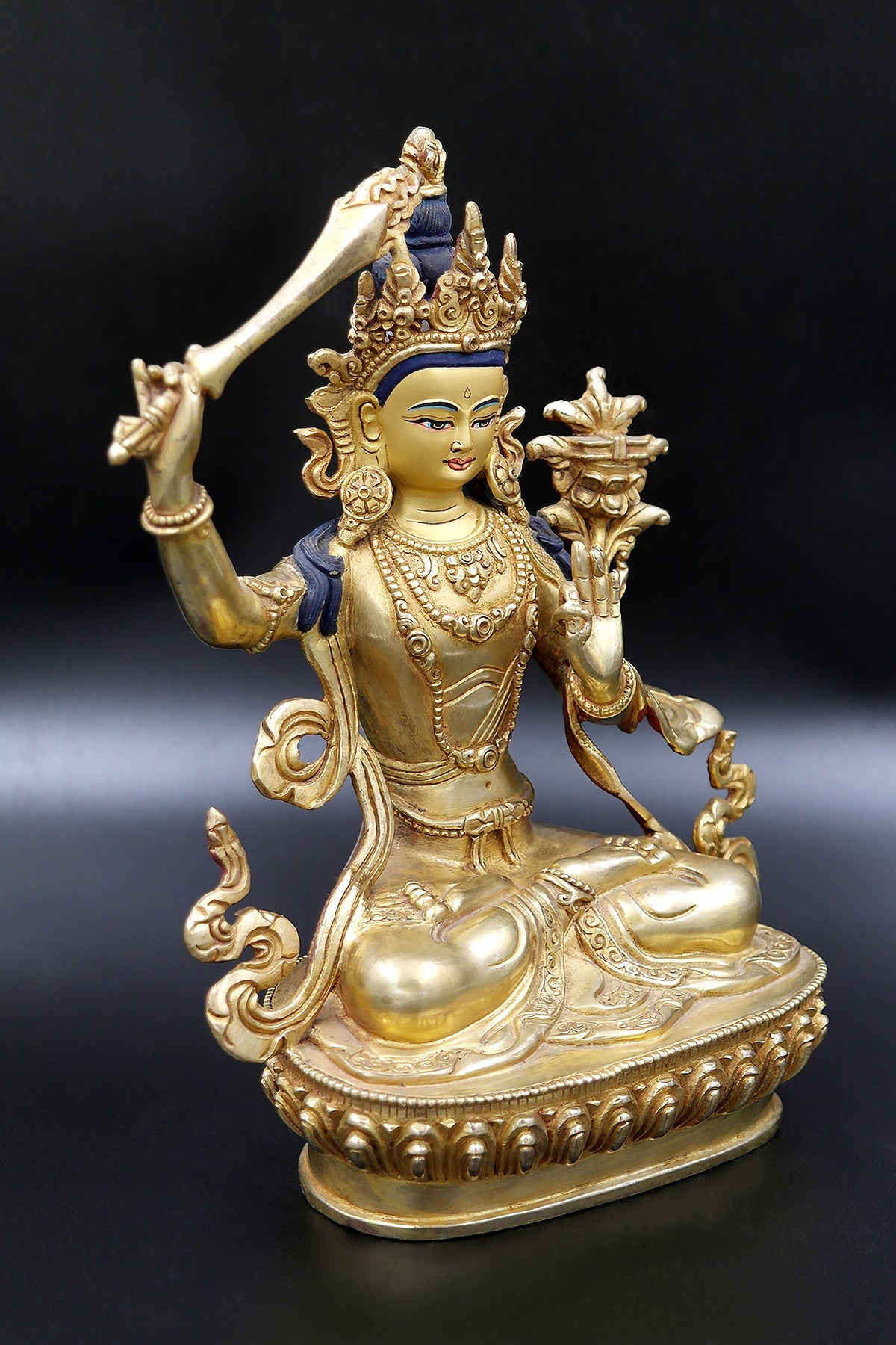 Gold Plated hand made Buddha Manjushree Statue from Nepal 9"