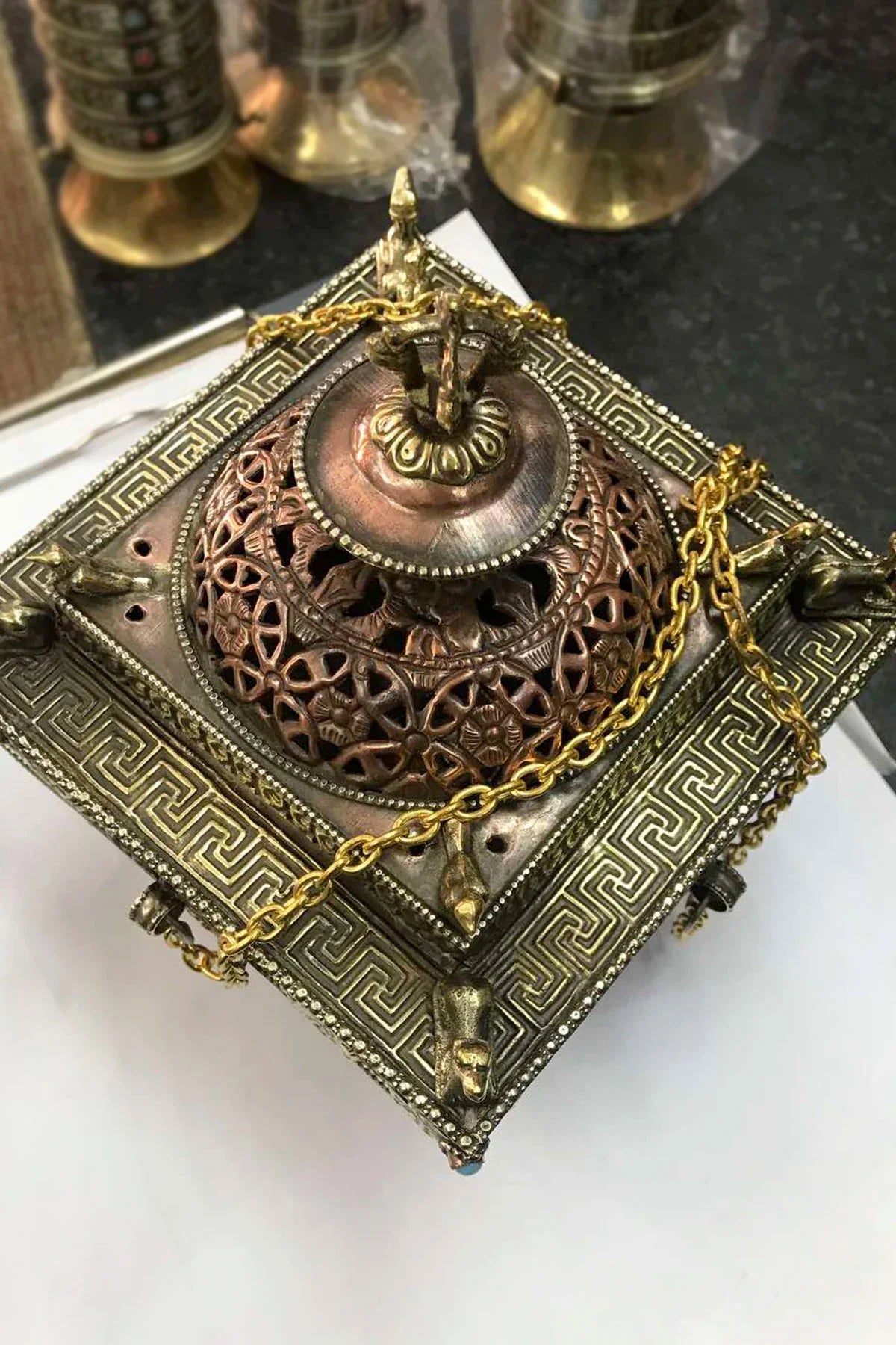 Handmade Copper Tibetan Buddha Incense burner - Vajracrafts