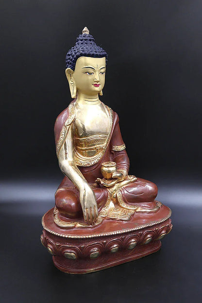 Shakyamuni Buddha Statue with partly Gold Plated 13" - Vajracrafts