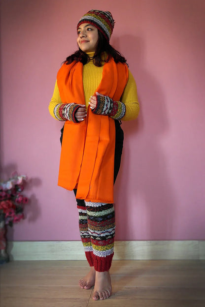 Red Green and mixed colors woolen leg warmers - Vajracrafts