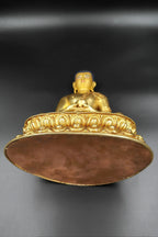 Floral Carved Amitabha Buddha Statue in double lotus 11" - Vajracrafts