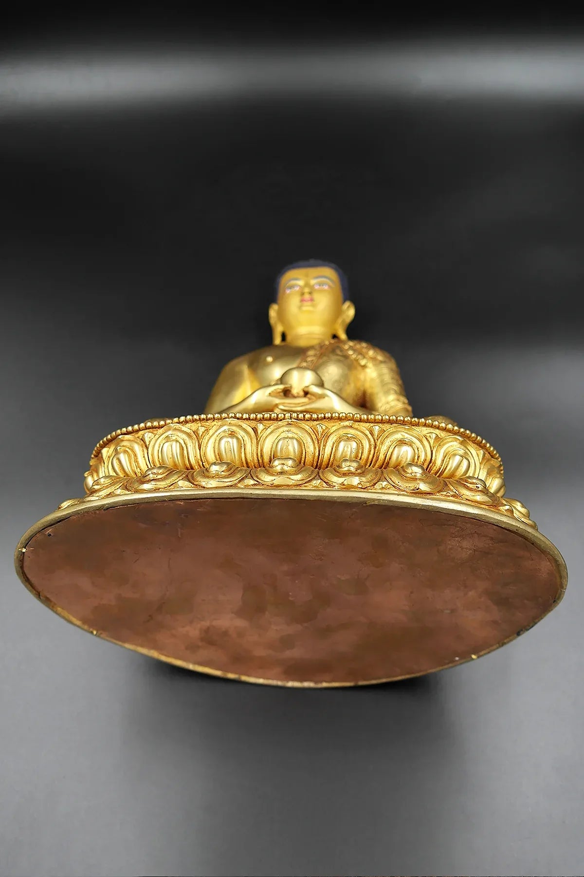 Floral Carved Amitabha Buddha Statue in double lotus 11" - Vajracrafts