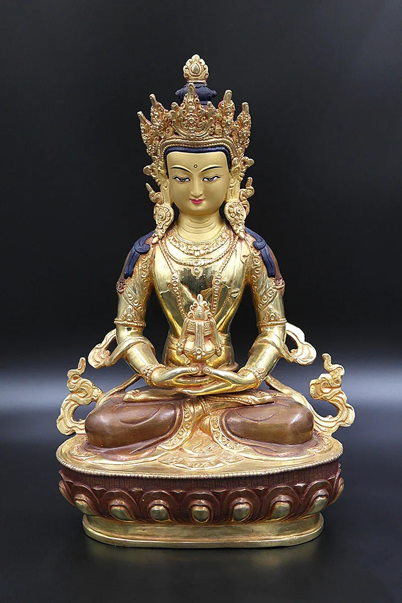 Aparmita Gold Plated Statue, Handmade Buddha statue from Nepal 13" - Vajracrafts