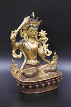 Partly Gold Plated Manjushree Statue from Nepal, 8" - Vajracrafts